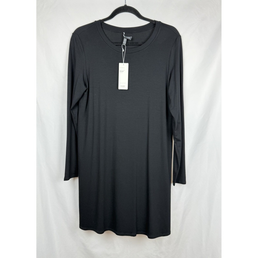 EILEEN FISHER NWT Black Viscose Jersey Long Sleeve Tunic Side Slits Small $158